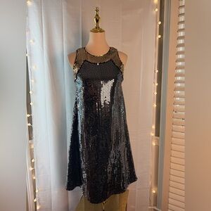 Rimini Sequin Black and Gold Cocktail Dress size 6